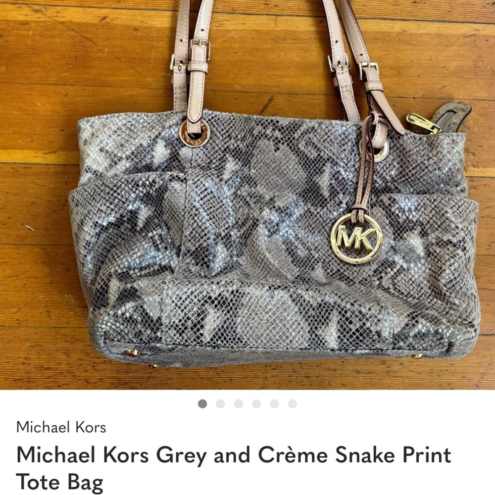 Michael Kors Gray and Cream Snake Print Handbag